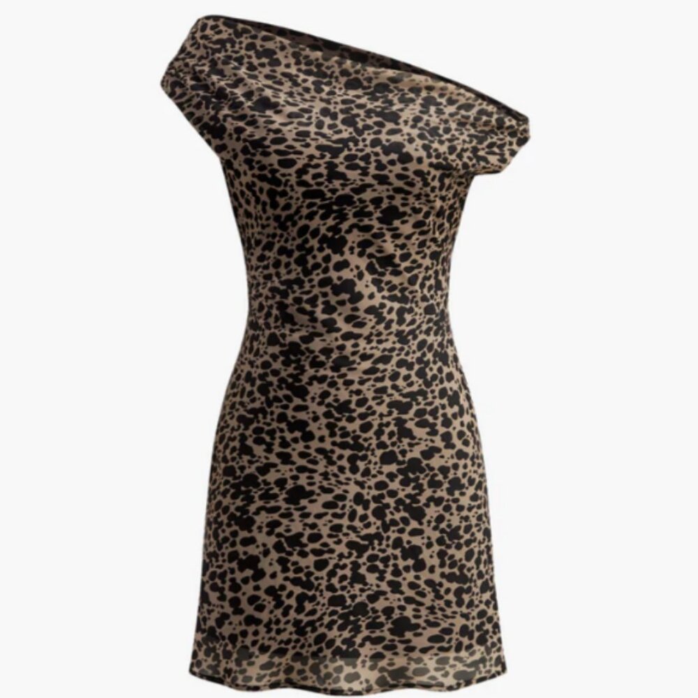 COMMENSE Asymmetric Collar Printed Short Dress SZ S NWT